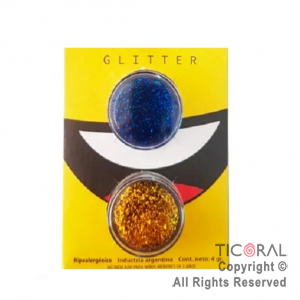 MAQUILLAJE ARTISTICO GLITTER AZUL Y ORO ( 2 - 4 GR) (PACK X 3 BLISTERS)